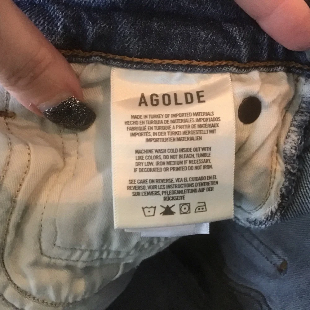 AGOLDE Riley Crop Frayed Hem High Rise Straight‎ Leg Denim Button Fly Jeans 25